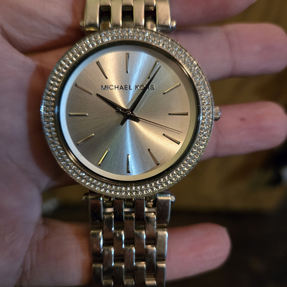 Michael Kors Silver Watch with Crystal Bezel
